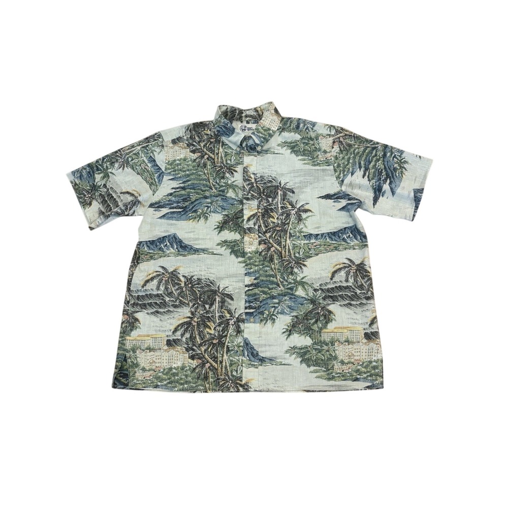 Men's Reyn Spooner Hawaiian Diamond Head Palm Trees Hawaii Aloha Shirt Size XL